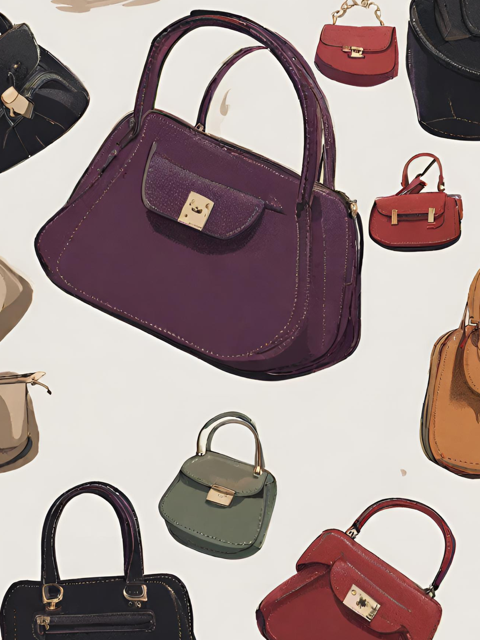 multiple color purses in white background